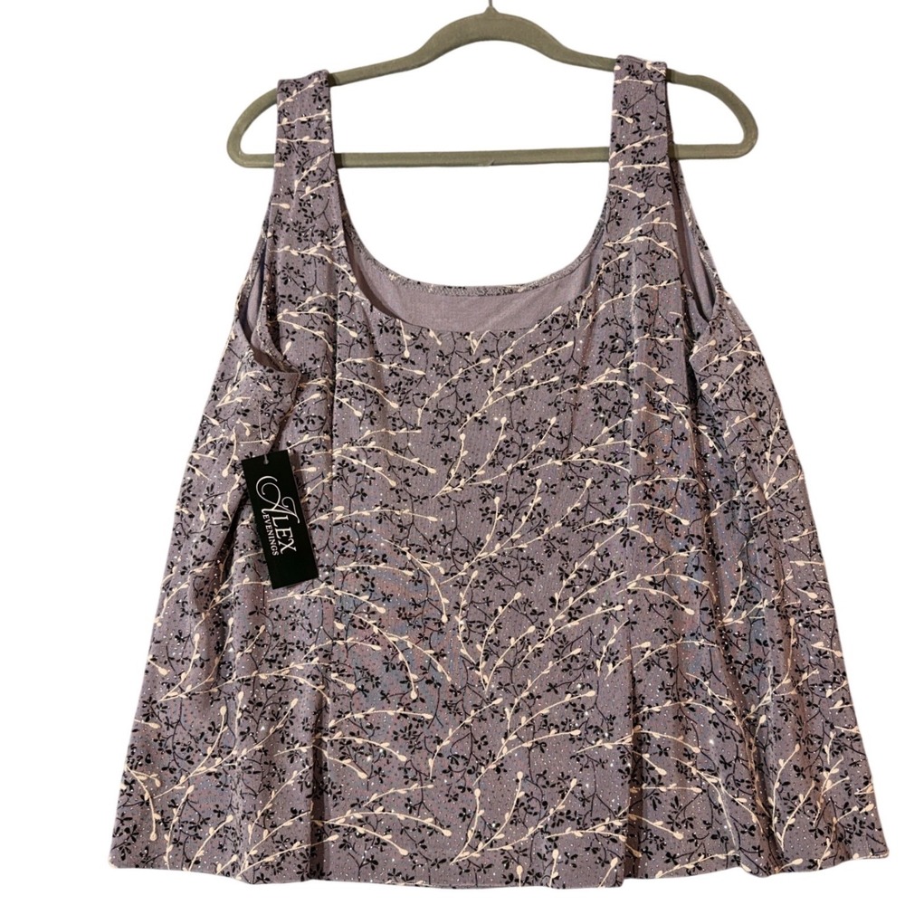 Alex Evenings Tank Top Womens 3X Lavender Floral Glitter Square Neck 4211406 - Picture 3 of 7